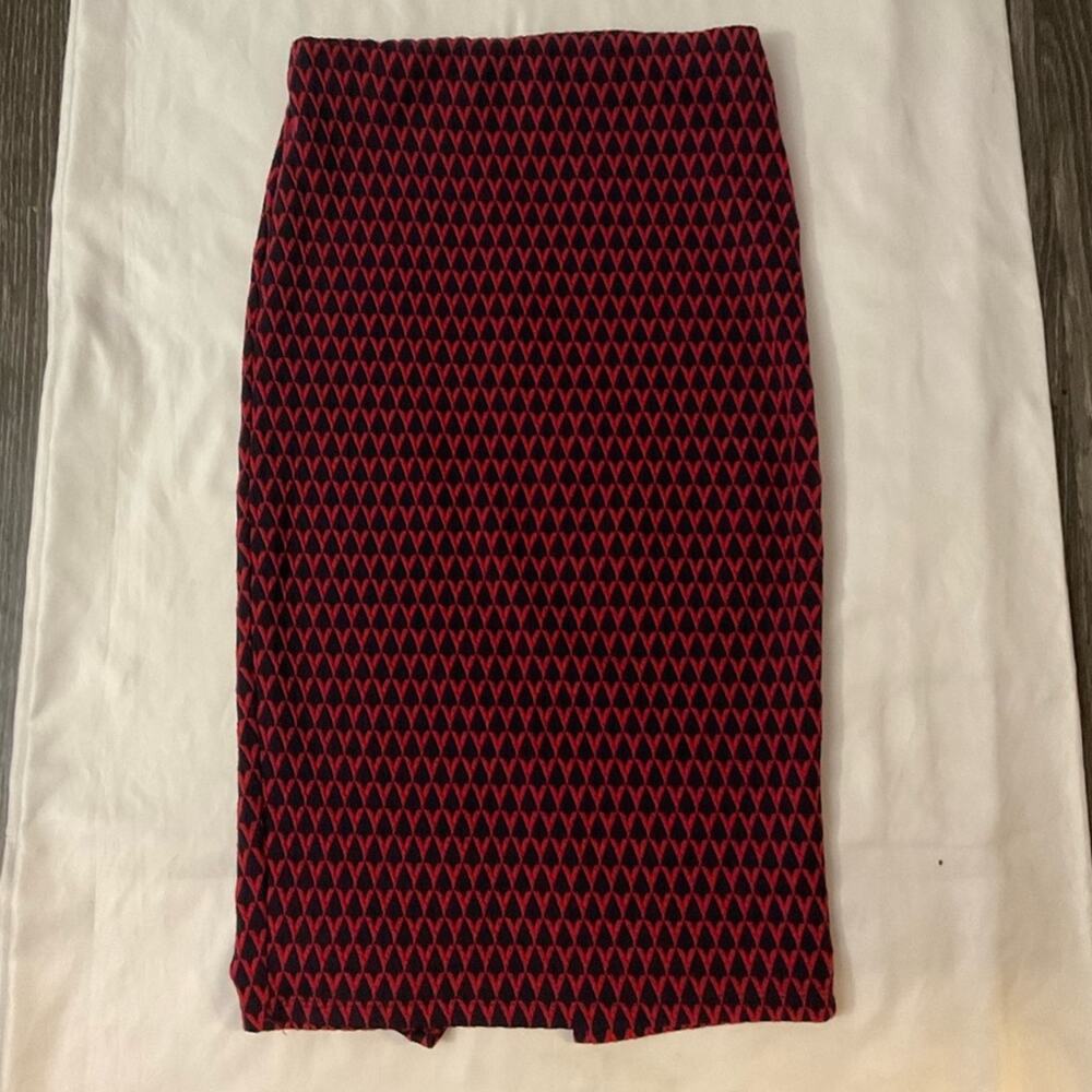 ZARA Trafaluc High Waist Maroon Tribal Geometric Midi Pencil Skirt S Rockabiily